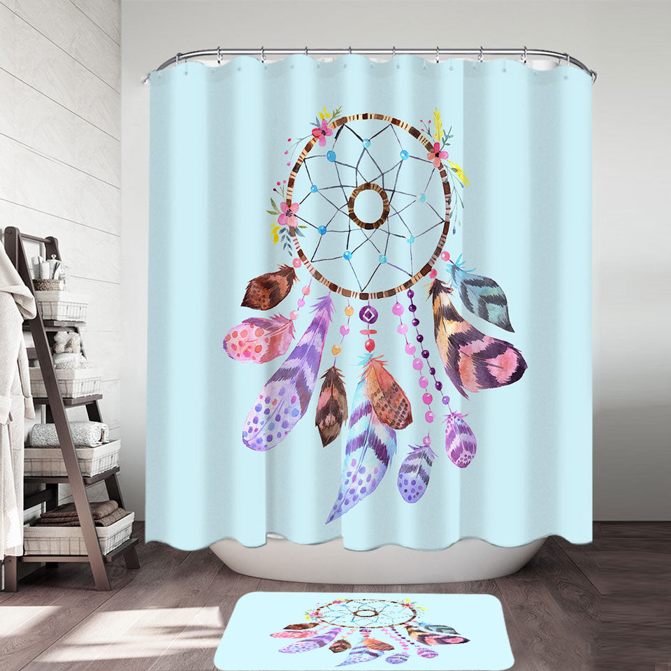 Shower Curtains with Light Blue Background Dream Catcher