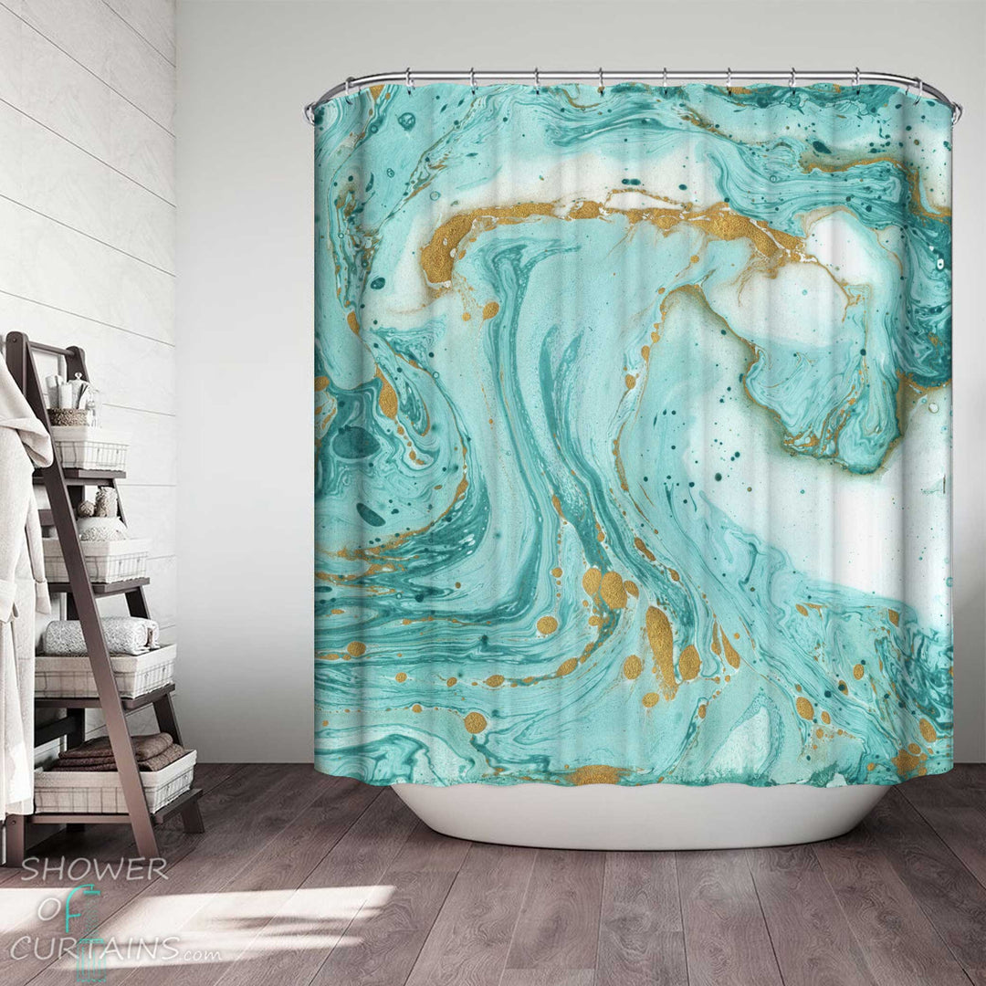 Shower Curtains with Light Blue Marble