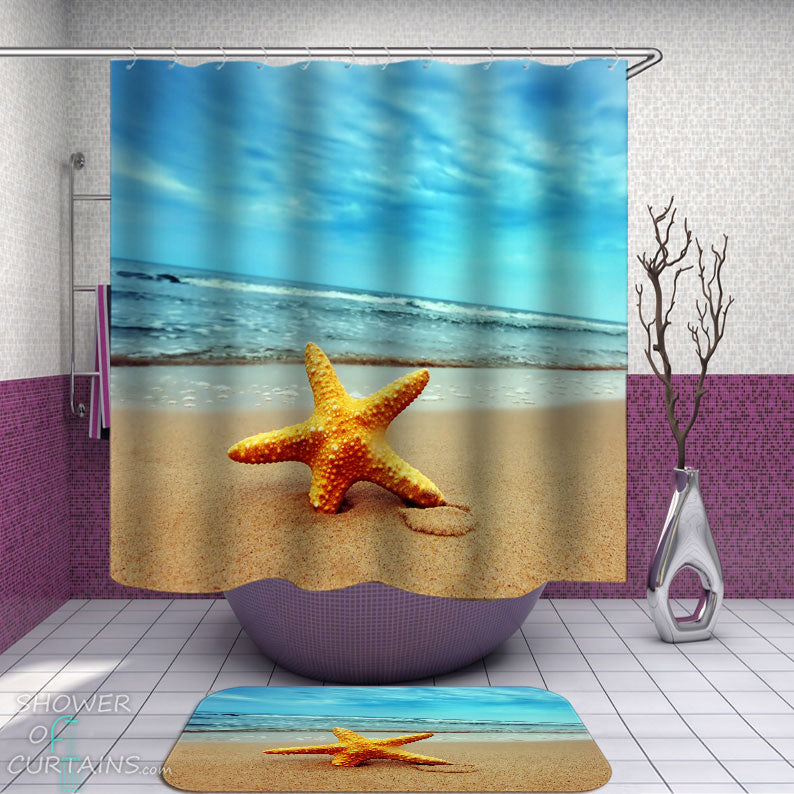 Shower Curtains with Lone Yellow Starfish