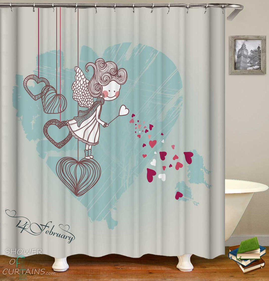 Shower Curtains with Love Fairy Drawing Valentine's Day