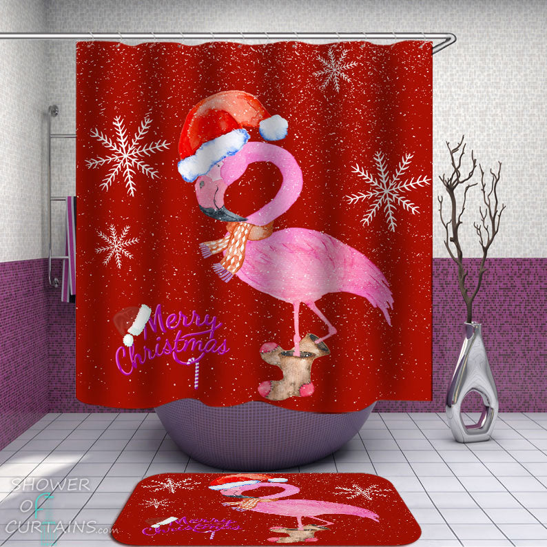Shower Curtains with Merry Christmas Flamingo
