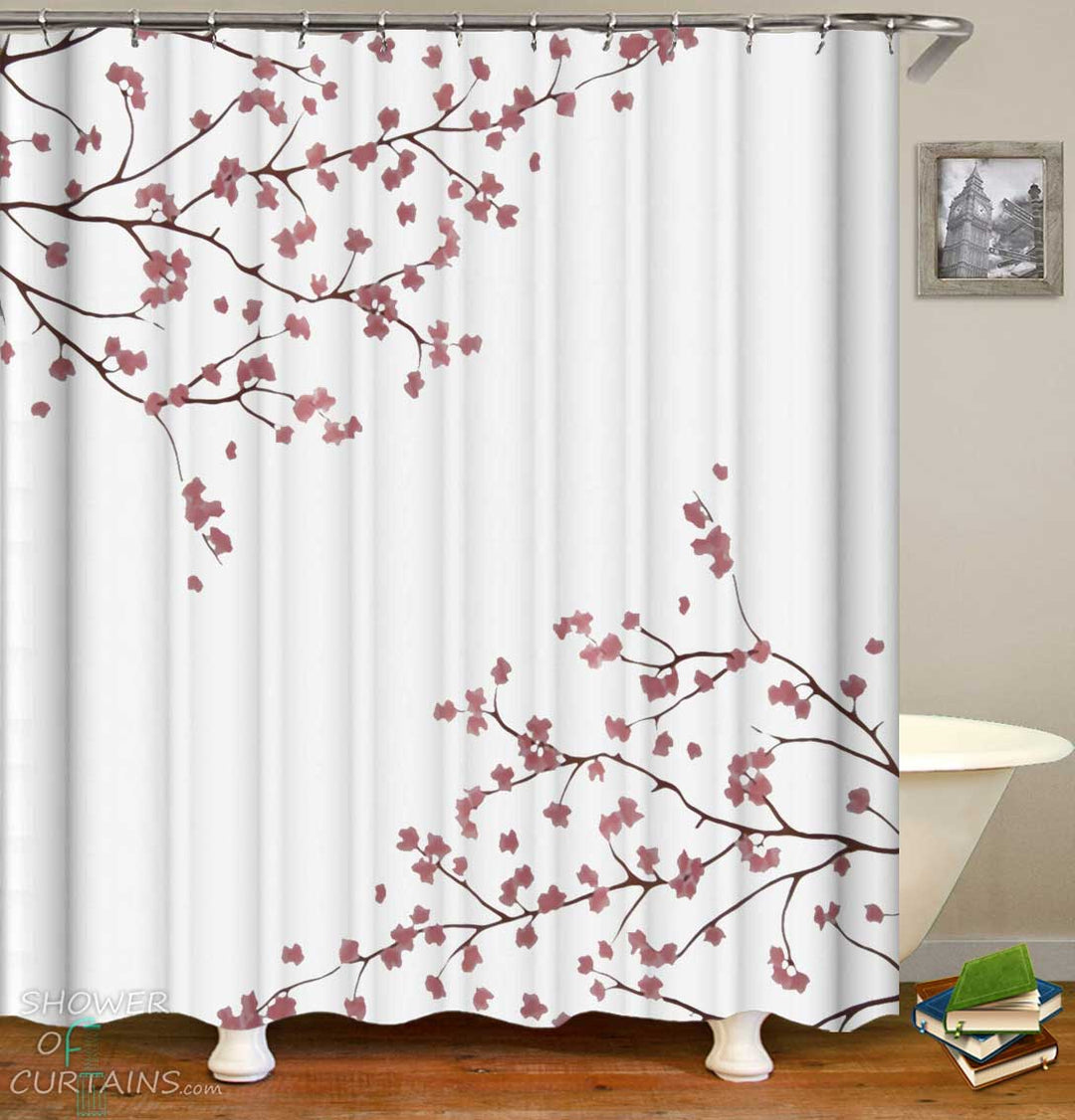 Shower Curtains with Modest Cherry Blossom