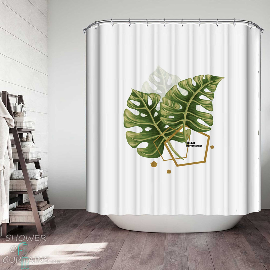 Shower Curtains with Modest Fresh Leaves