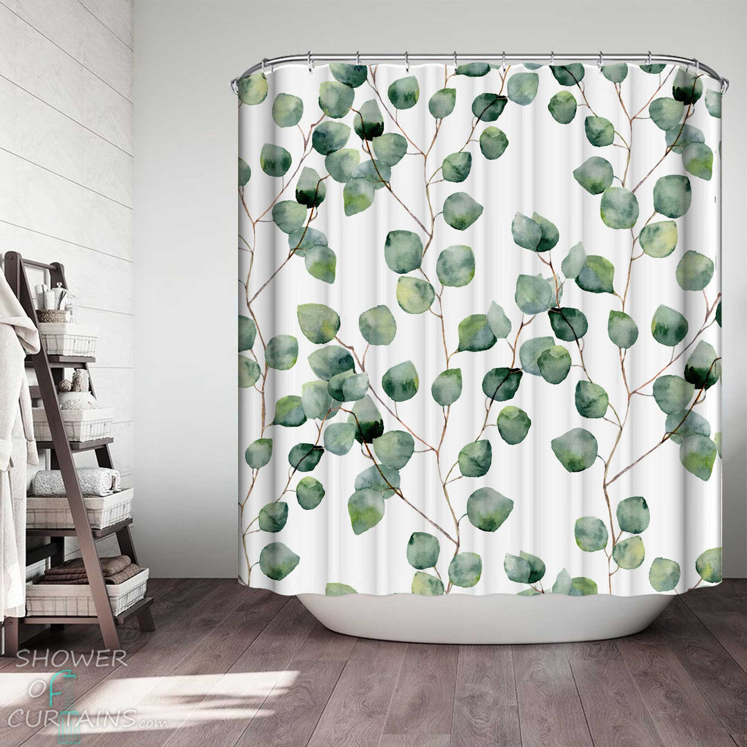 Shower Curtains with Modest Leafy Branches
