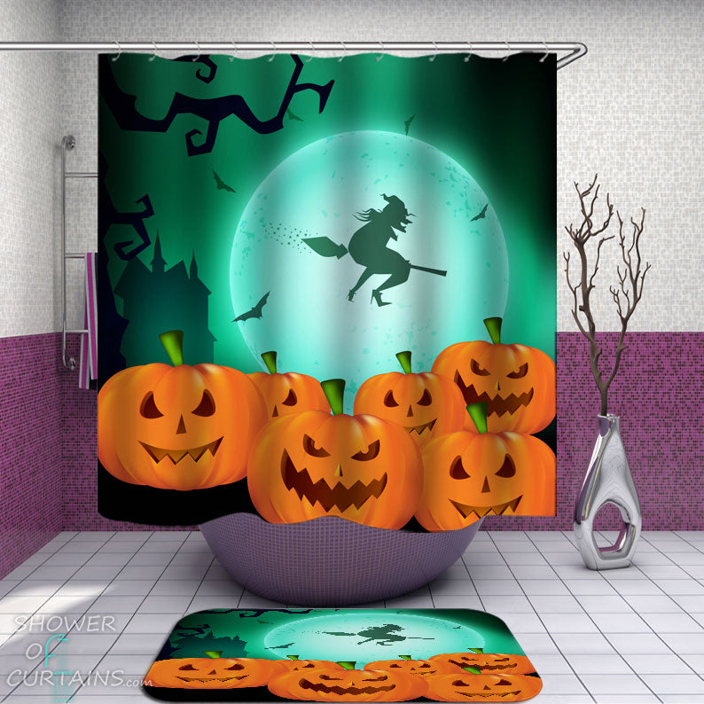 Shower Curtains with Moon Light Halloween Witch
