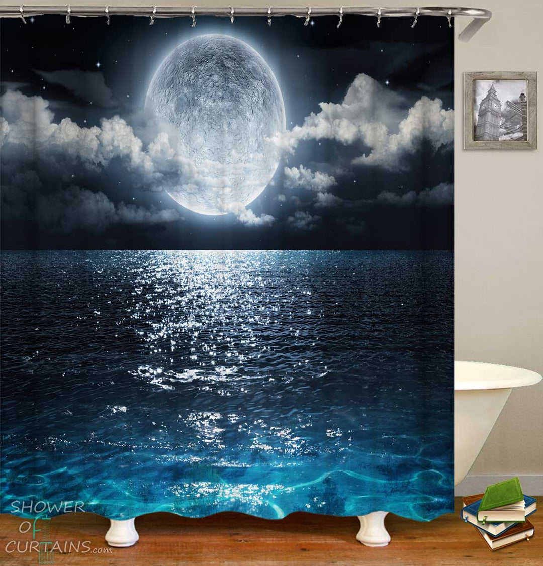 Shower Curtains with Moon Light Ocean
