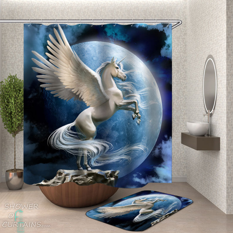 Shower Curtains with Moon Unicorn