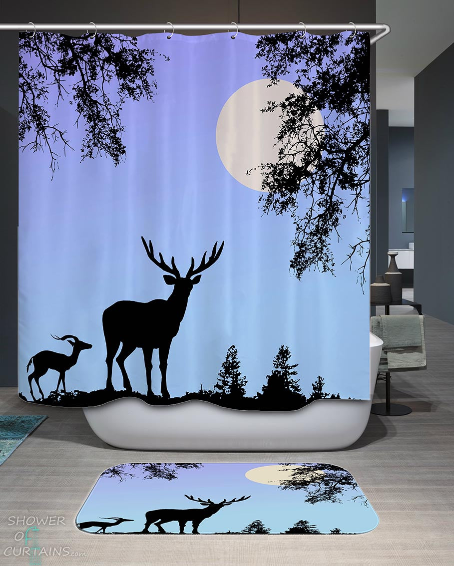 Shower Curtains with Moon Wild Deer