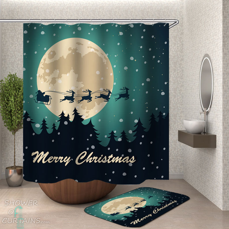 Shower Curtains with Moonlight Santa Claus’s Sleigh