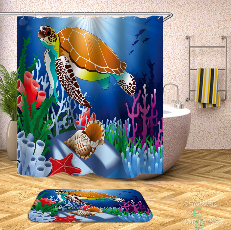 Shower Curtains with Multi Colored Digital Turtle