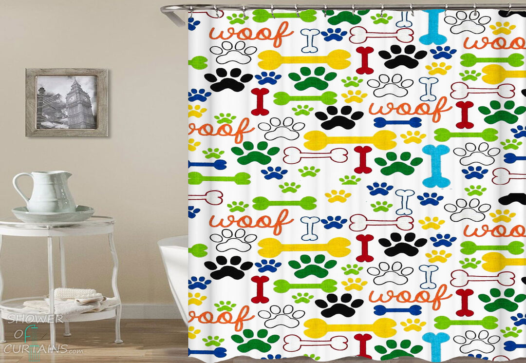 Shower Curtains with Multi Colored Dog Set