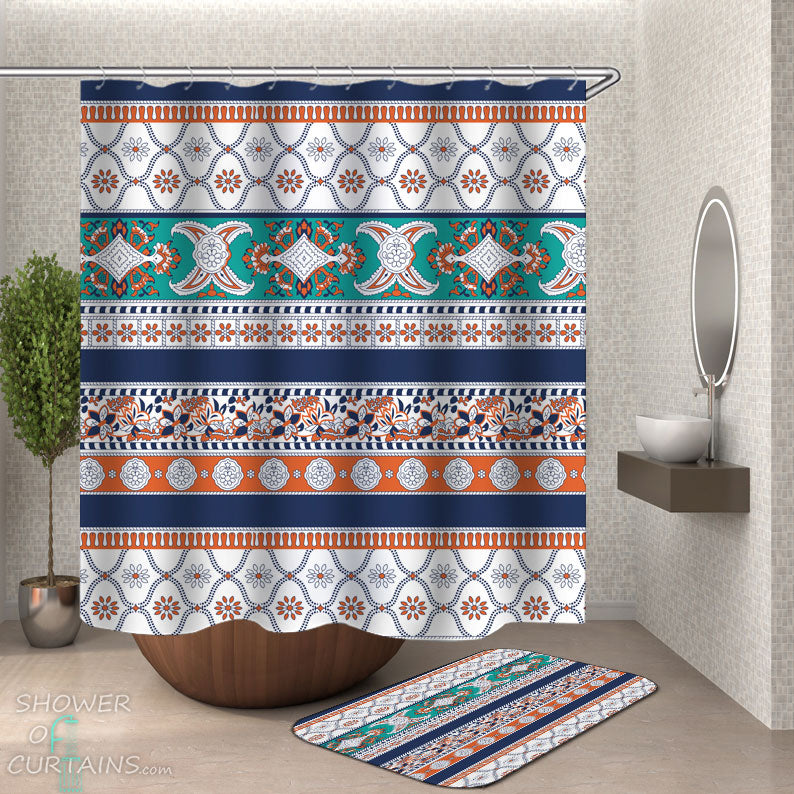 Shower Curtains with Multi Colored Oriental Design