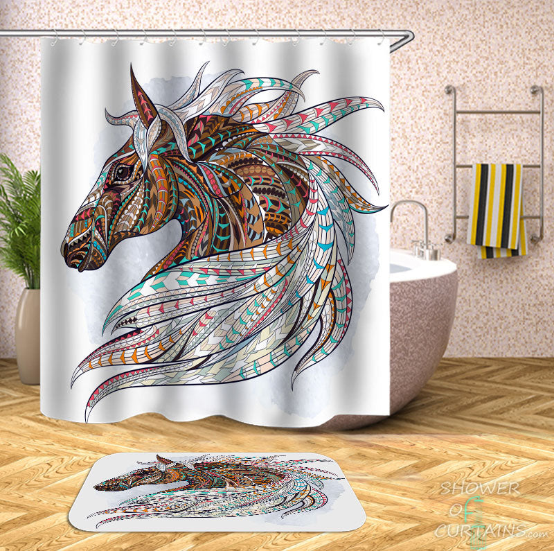 Shower Curtains with Multi Colored Oriental Horse