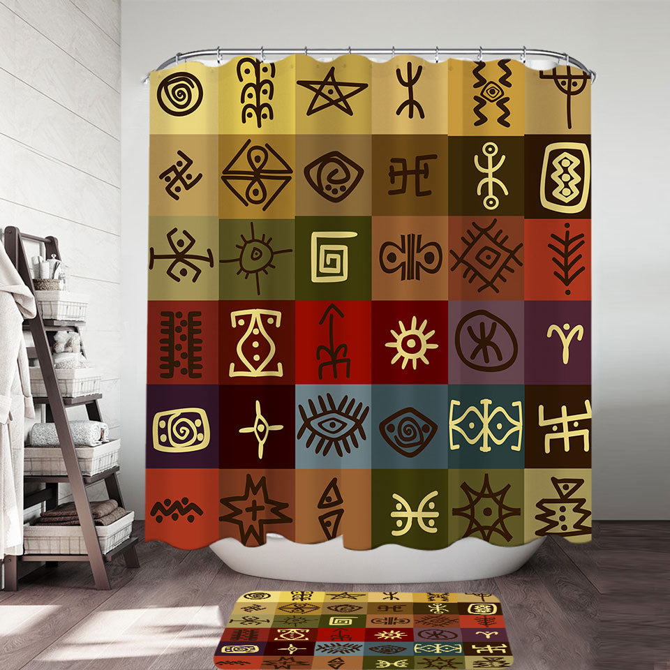 Shower Curtains with Multi Colored Panels Cool Ancient Symbols
