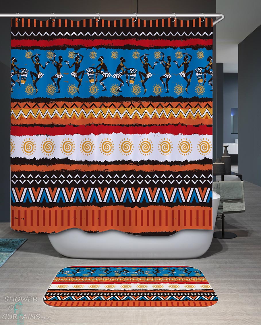 Shower Curtains with Multi Colored Traditional African Design