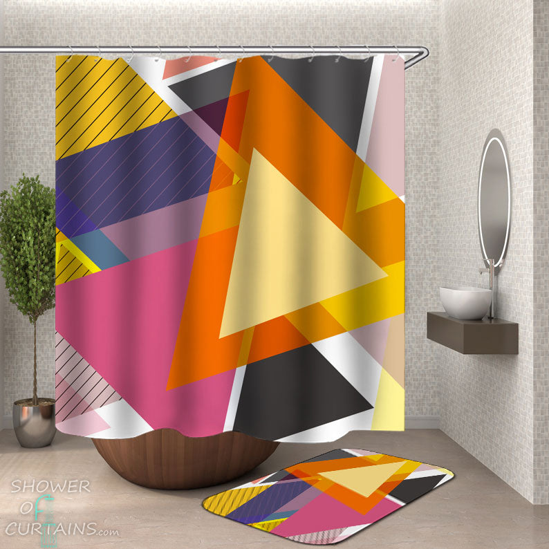 Shower Curtains with Multi Colored Triangles