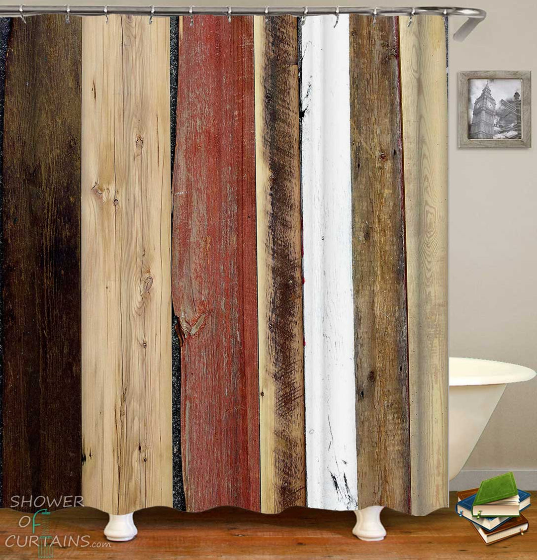 Shower Curtains with Multi Colored Worn Deck