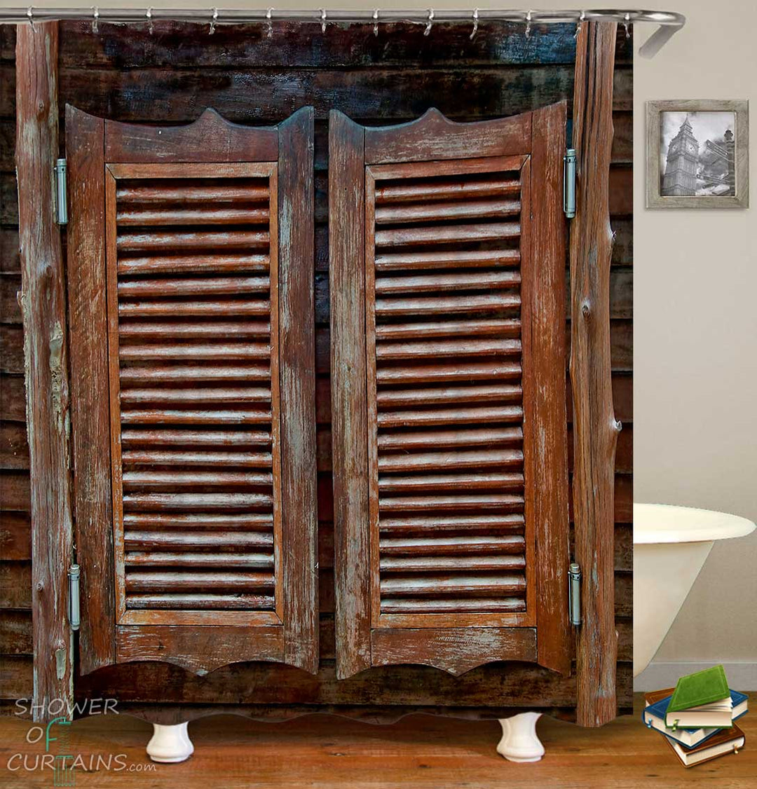 Shower Curtains with Old Bar Saloon Door