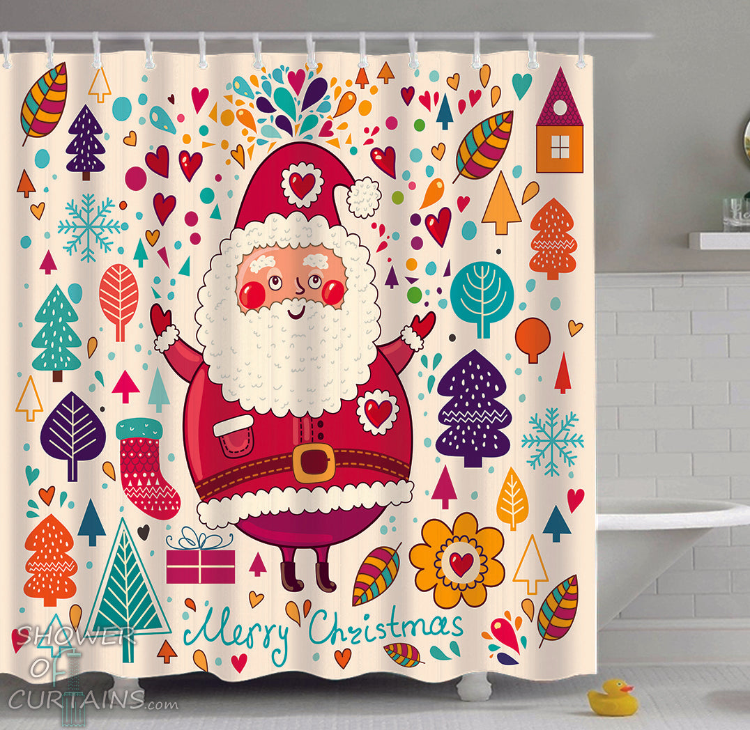 Shower Curtains with Old Style Merry Christmas