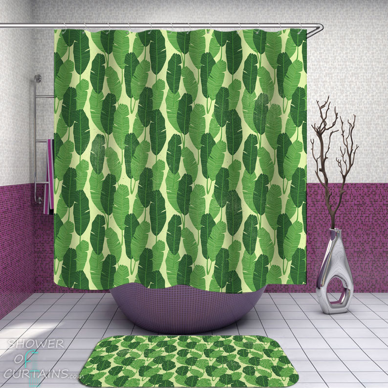 Shower Curtains with Palm Leaves Pattern