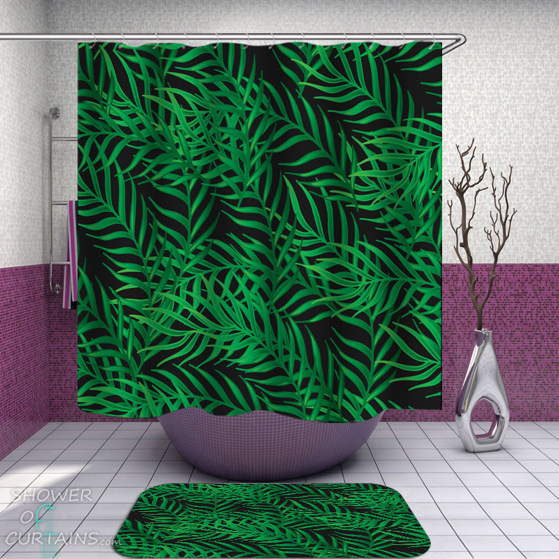 Shower Curtains with Palm Leaves over Black