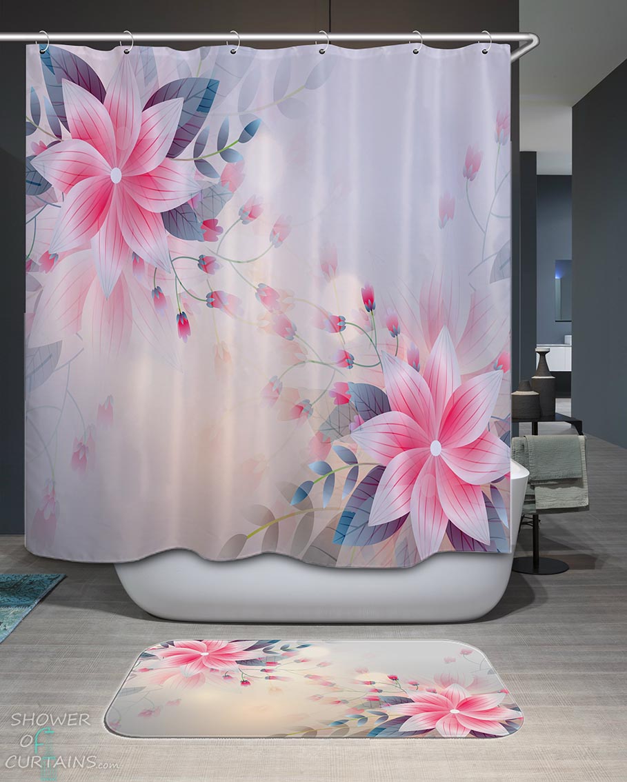 Shower Curtains with Peaceful Pinkish Lily Flowers