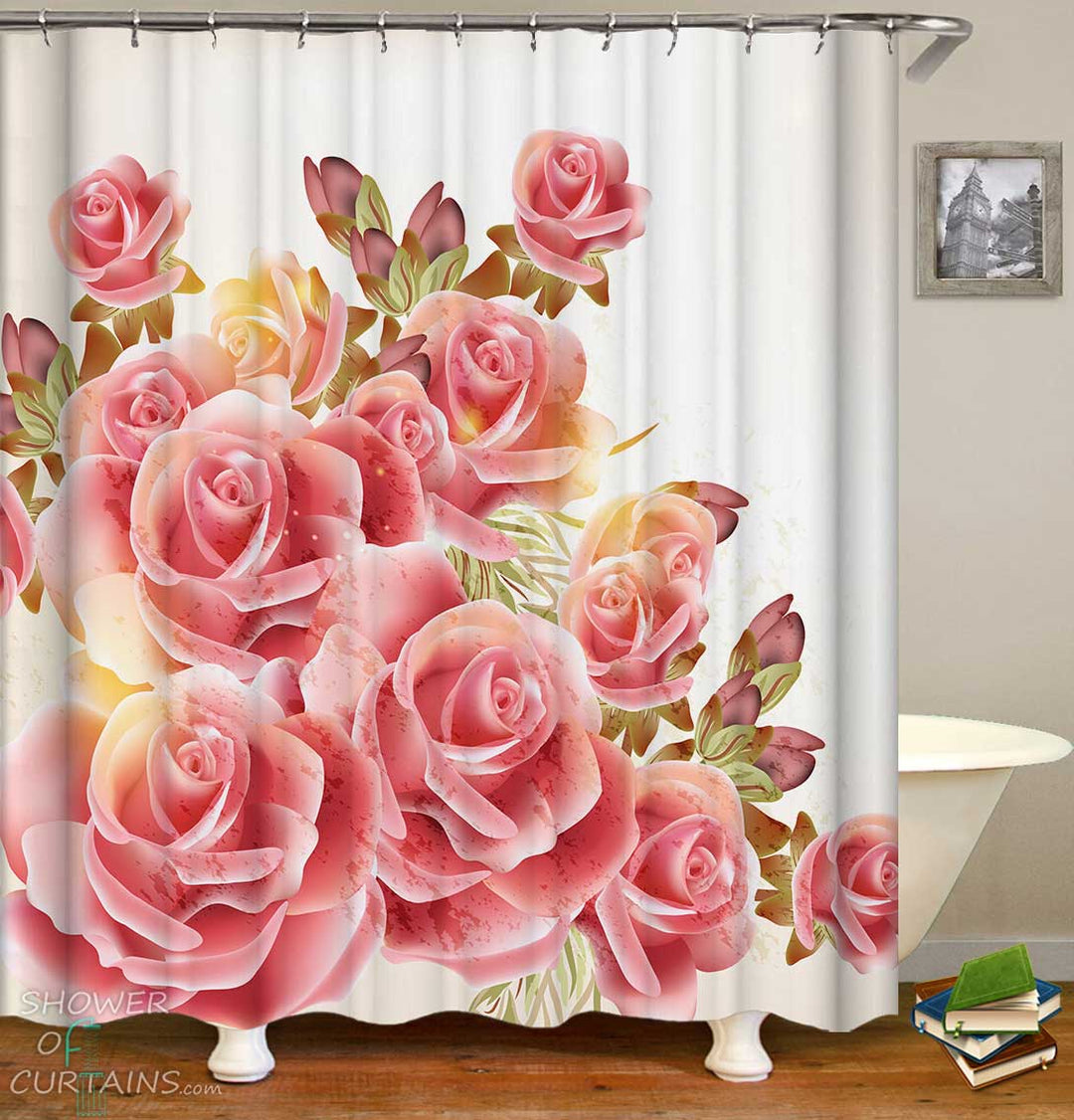 Shower Curtains with Pink Roses