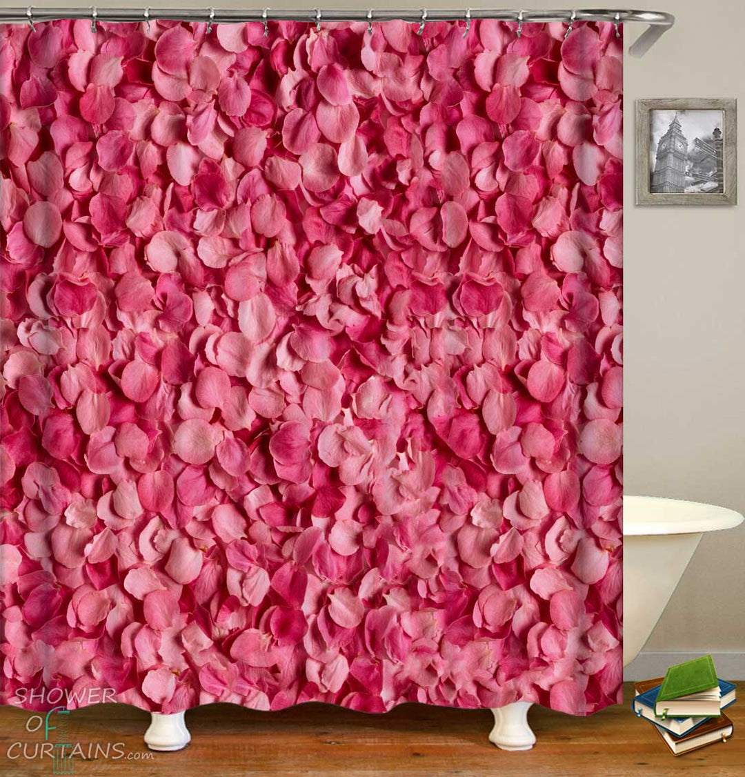 Shower Curtains with Pinkish Roses Petals