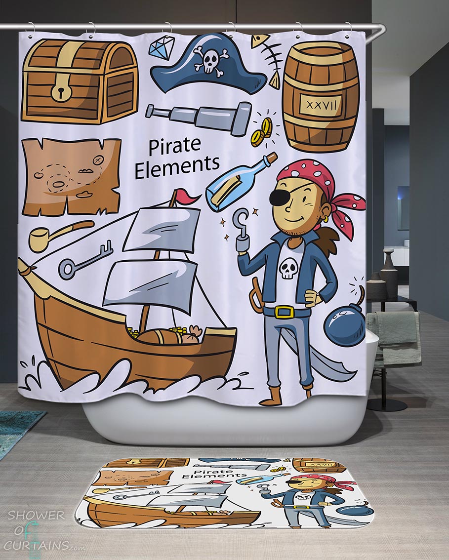 Shower Curtains with Pirate Elements for Kids