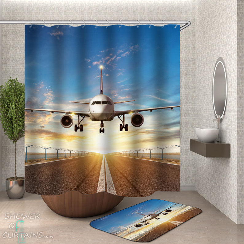 Shower Curtains with Plane Landing