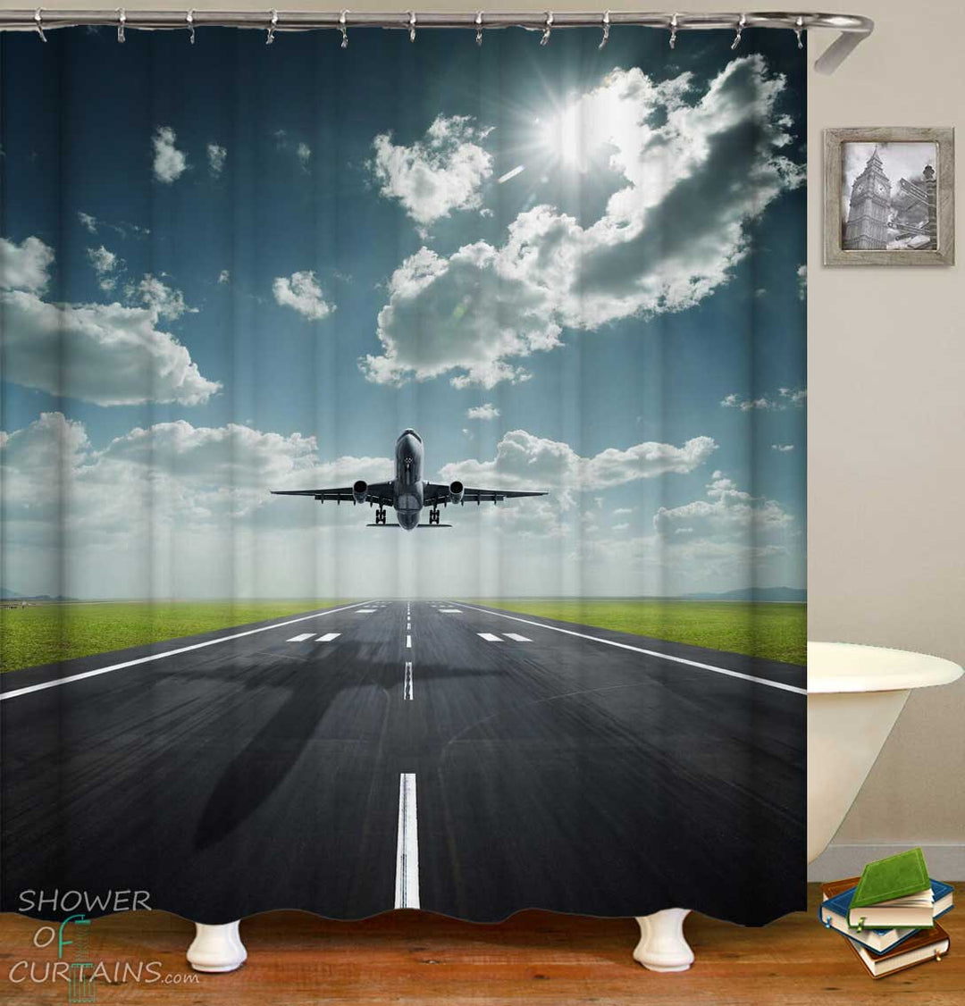 Shower Curtains with Plane Take Off