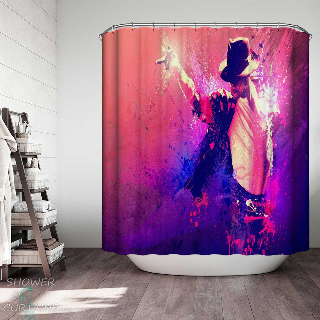 Shower Curtains with Purplish Art the King of Pop Michael Jackson