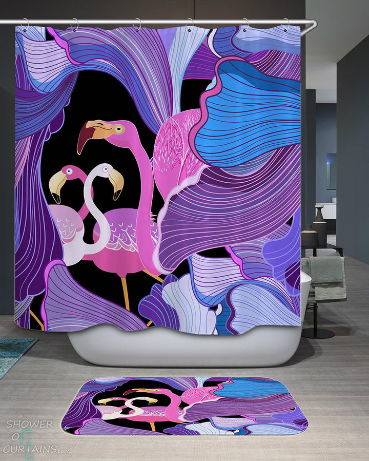 Shower Curtains with Purplish Flamingos