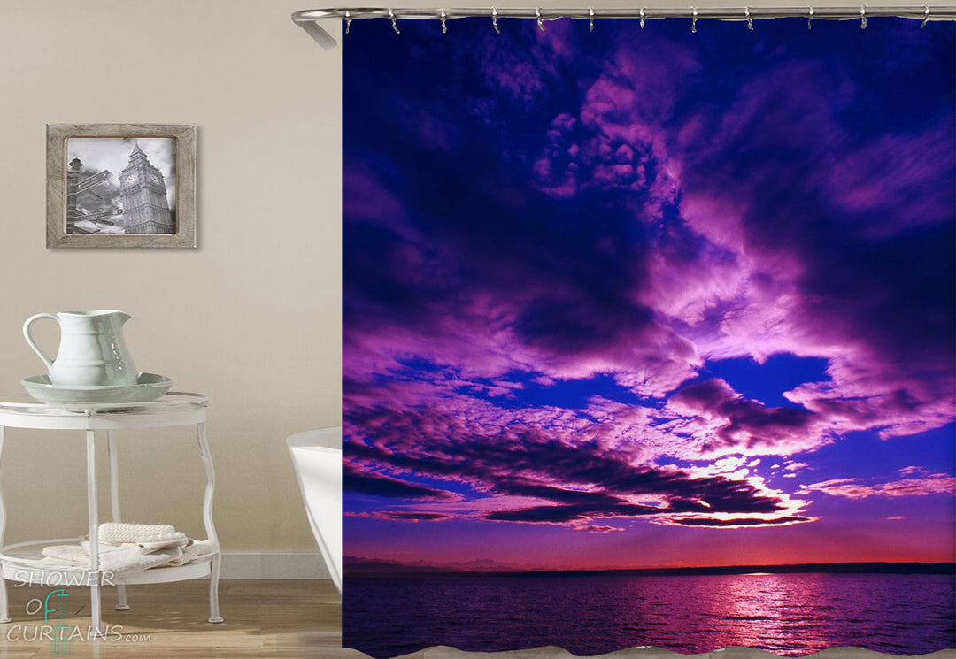 Shower Curtains with Purplish Skies over the Ocean
