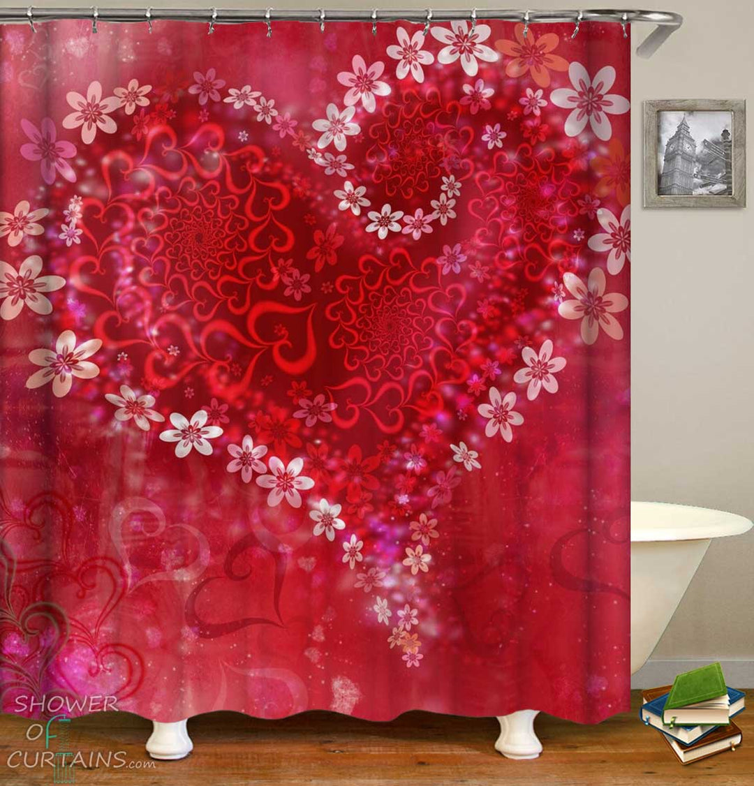 Shower Curtains with Red Heart Valentine's Day
