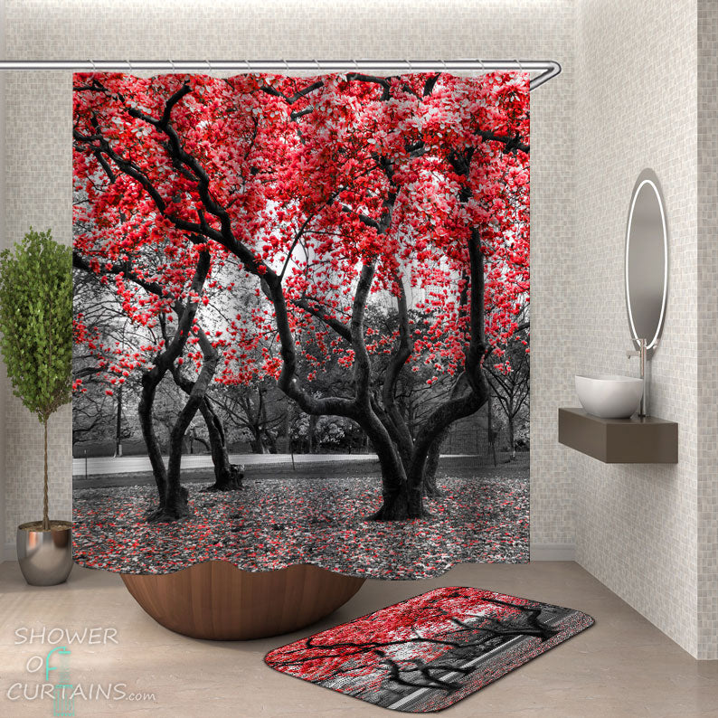 Shower Curtains with Reddish Forest