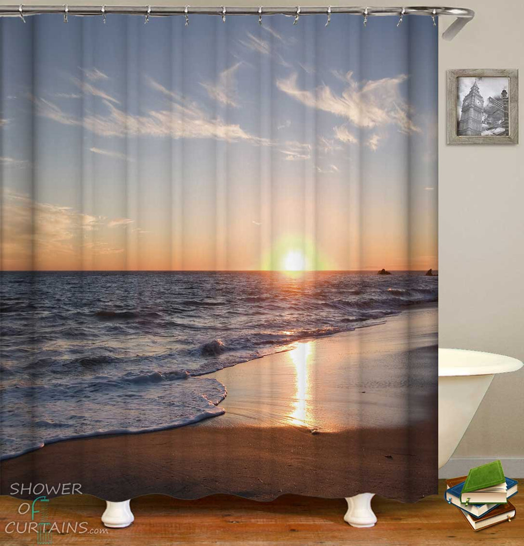 Shower Curtains with Relaxing Sunset at the Beach