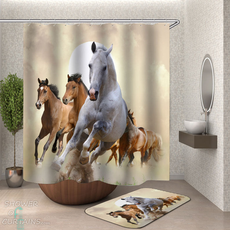 Shower Curtains with Running Horses
