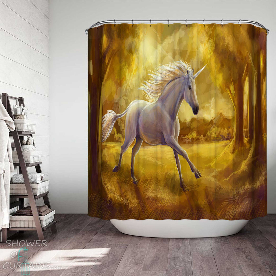 Shower Curtains with Running Unicorn