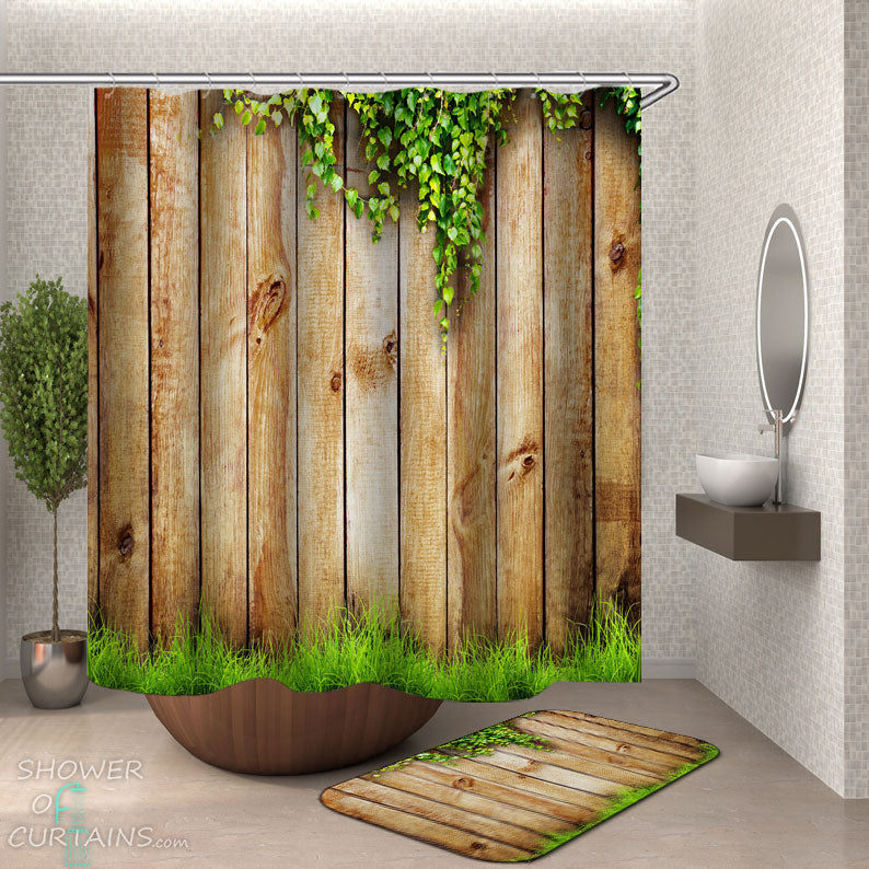 Shower Curtains with Rustic Wooden Wall