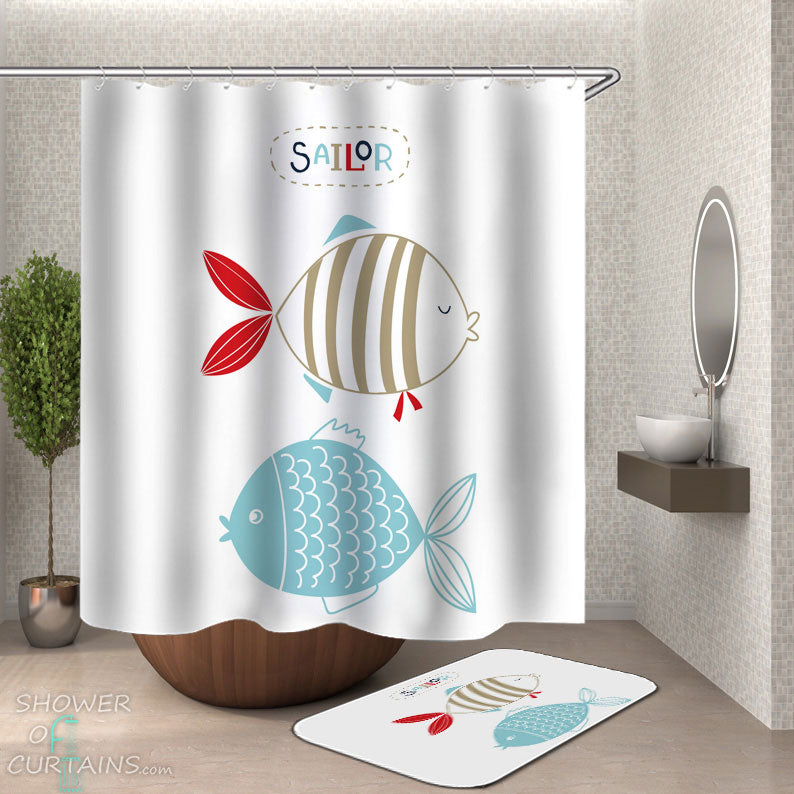 Shower Curtains with Sailor Fish