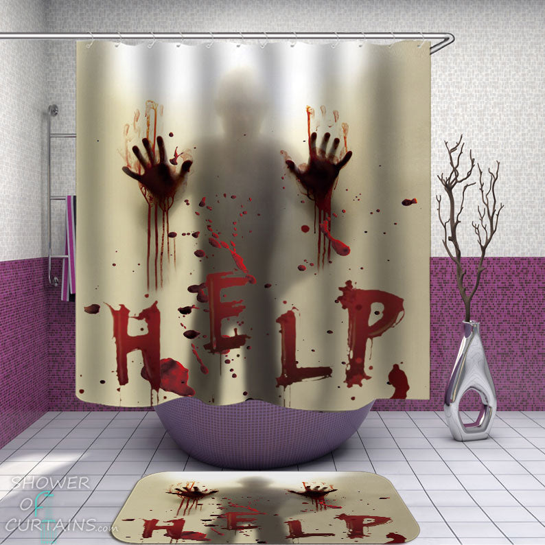 Shower Curtains with Scary Bloody Hands