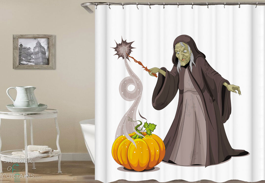 Shower Curtains with Scary Halloween Witch