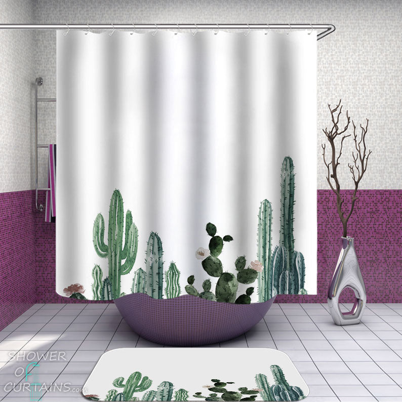 Shower Curtains with Several Types of Cactus