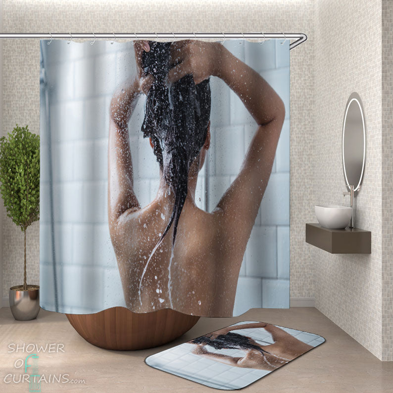 Shower Curtains with Sexy Showering Woman