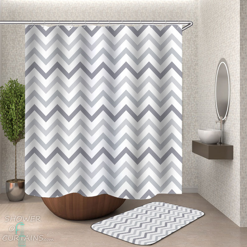 Shower Curtains with Shades of Grey Chevron