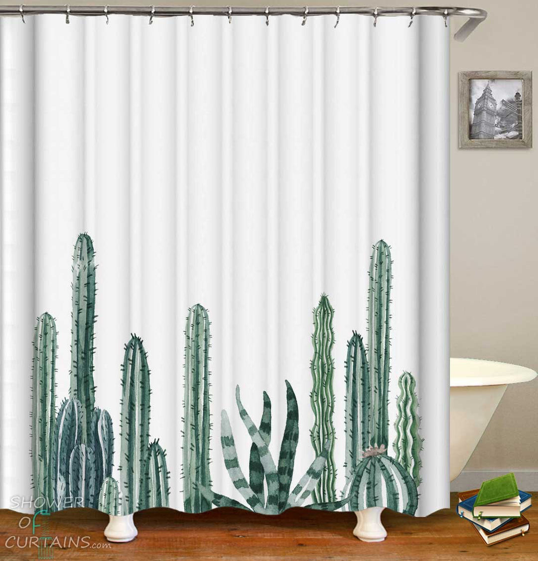 Shower Curtains with Simple Cactus Plants
