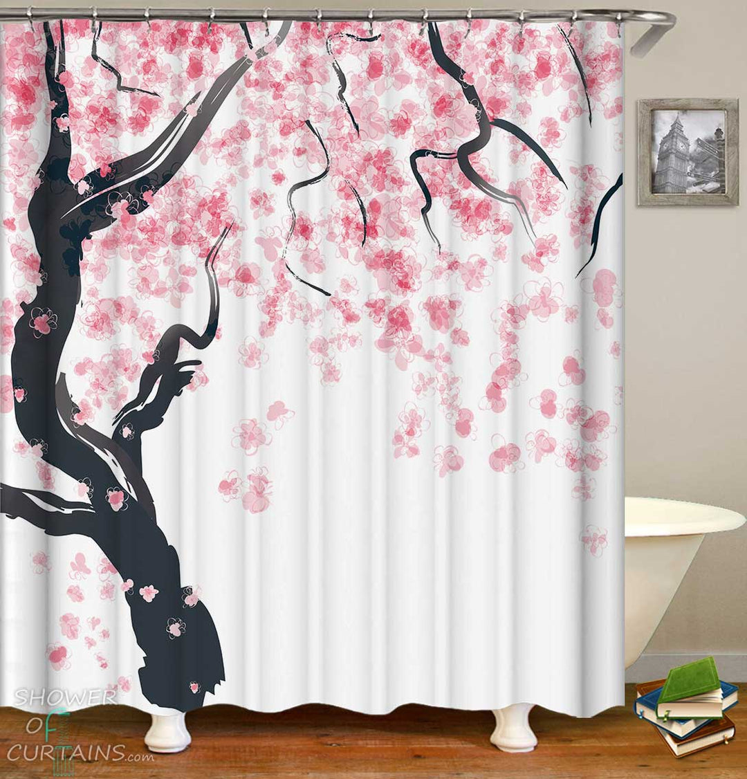 Shower Curtains with Simple Cherry Blossom