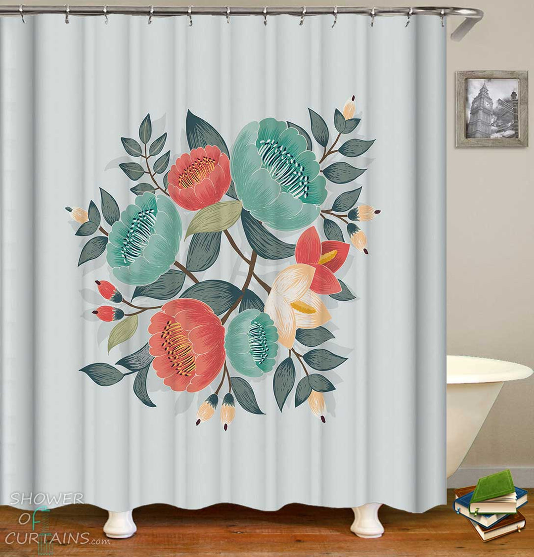 Shower Curtains with Simple Flowers Decor