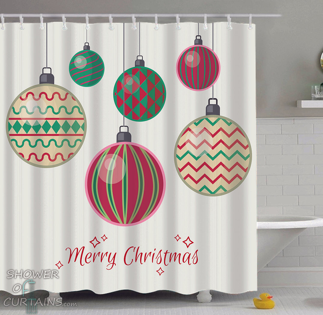Shower Curtains with Simple Red Green Christmas Balls